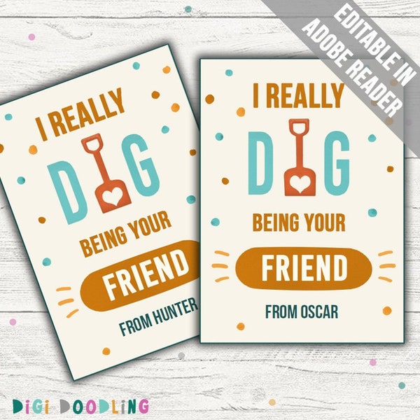 I Dig You Valentine Card for Class. Printable Shovel Valentine Tag. I Dig You Valentine Gift For Class. Valentines Card For Classmates.