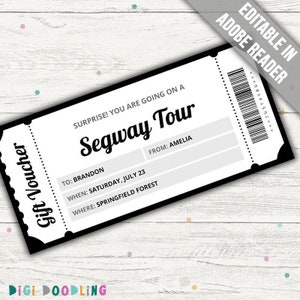 Segway Tour Gift Ticket Template. Segway Tour Ticket. Segway Tour Voucher. Surprise Reveal Ticket. Editable. Printable.