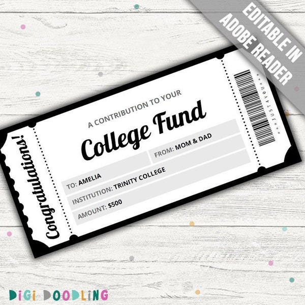 College Fund Gift Certificate Template. College Savings Plan Gift. College Fund Contribution Gift. College Fund Birthday Gift. Any Occasion.