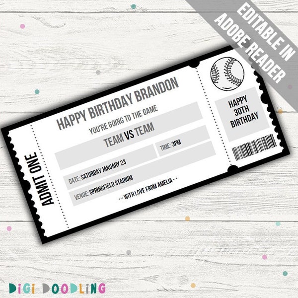 Surprise Baseball Ticket. Editable Surprise Baseball Game Ticket. Gift Ticket Template. Editable. Printable. Instant Download.