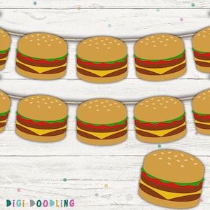 Printable Burger Banner (Hamburger Banner). Burger Garland. Burger Centerpiece. Fast Food Party Decor. BBQ Party Decor. Instant Download.