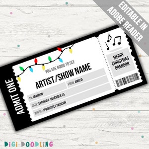 Weihnachts-Konzertkarte Vorlage. Surprise Event Ticket. Konzertkarte Geschenk Weihnachten. Veränderbar. Druckbar