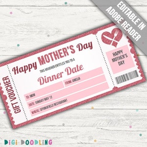 Mother&#39;s Day Dinner Voucher Template: Printable Restaurant Gift Voucher (Editable PDF)