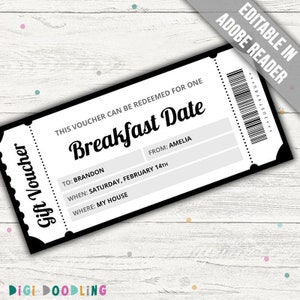 Breakfast Date Gift Voucher Template: Editable Coupon (Digital Download)