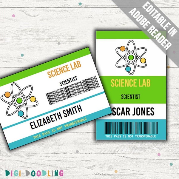 Scientist ID Badge Template. Science Party Favors. Scientist Costume. Scientist Name Tag. Science Party Printable VIP Pass. Pretend Play.