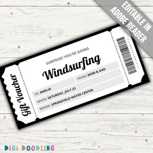 Windsurfing Gift Voucher Template: Printable Surprise Ticket (Editable PDF)