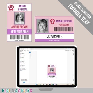 Printable Veterinarian ID Badge Template: Pink Pretend Play (Editable in Adobe)