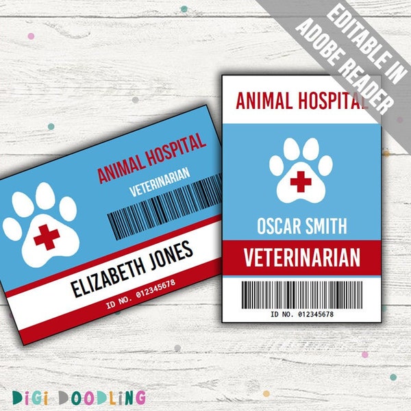 Veterinarian ID Badge Template. Veterinarian Pretend Play Printables. Veterinarian Dress Up. Veterinarian Costume. Editable.