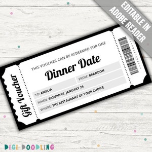 Plantilla de cupón para cena. Cupón para cena. Cupón para comer fuera. Cupón para una cita romántica. Cupón para una cita romántica. Editable para cualquier ocasión.