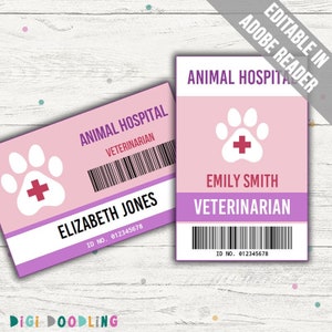 Veterinarian ID Badge Template PINK. Veterinarian Pretend Play ...