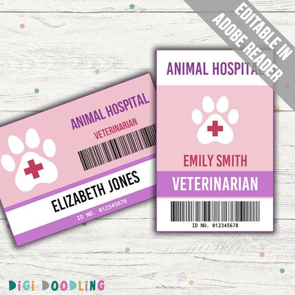 Veterinarian ID Badge Template (PINK). Veterinarian Pretend Play Printables. Veterinarian Dress Up. Veterinarian Costume. Editable.