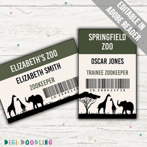 Zookeeper Costume ID Badge Template. Zoo Pretend Play. Zookeeper ID Badge. Zookeeper Name Tag. Editable. Printable. Instant Download.
