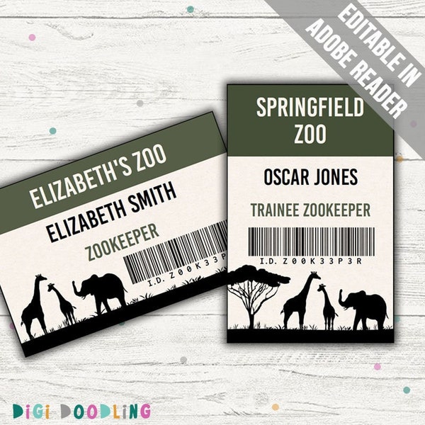Zookeeper Costume ID Badge Template. Zoo Pretend Play. Zookeeper ID Badge. Zookeeper Name Tag. Editable. Printable. Instant Download.