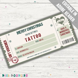 Christmas Tattoo Voucher Template. Tattoo Gift Voucher. Tattoo Gift Certificate. Christmas Gift Coupon For Him, Her, Etc.