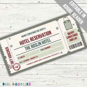 Bono de hotel de Navidad. Bono de reserva de hotel sorpresa. Ticket de regalo de reserva de hotel. Certificado de regalo de reserva de hotel.