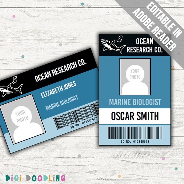 Marine Biologist Costume DIY Name Tag Template. Childrens Marine Biologist Costume Idea. ID Tag For Marine Biologist Outfit. Printable.