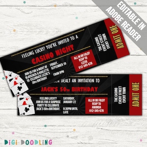 Invitation d'anniversaire de casino. Billet de casino imprimable. Invitation à une soirée casino. Invitation de Las Vegas. Modifiable. Téléchargement instantané.