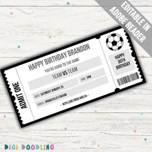 Überraschungs Fussball Ticket. Überraschungs Fussball Ticket. Geschenkkarten-Vorlage. Veränderbar. Druckbar. Sofort Download.