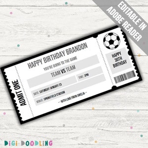 Surprise Soccer Ticket. Surprise Football Ticket. Gift Ticket Template. Editable. Printable. Instant Download.