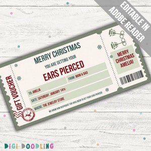 Christmas Ear Piercing Voucher Template. Printable Christmas Ear Piercing Gift Certificate Template.