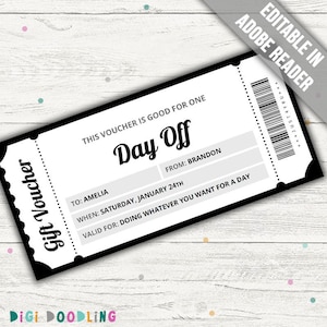 Day Off Voucher Template. Day Off Coupon. Editable for Any Occasion - Mother's Day, Father's Day, Birthday, Anniversary, etc.