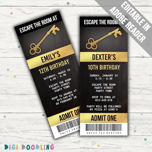 Escape Room Invitations Download. Escape Room Birthday Invitations for Girls or Boys. Escape Room Birthday Party. Mystery Party Invitation.