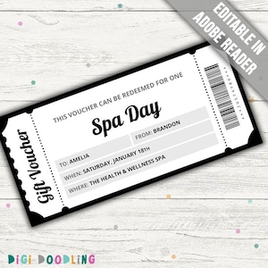 Spa Day Voucher Download. Spa Gift Certificate Template. Spa Day Coupon. Spa Day Gift Ticket. Spa Day Gift Certificate. Editable. Printable.