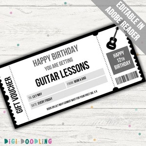 Printable Guitar Lessons Gift Voucher Template: Editable PDF