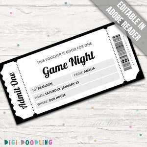 Spieleabend Gutschein Vorlage. Spielabend-Karte. Spieleabend Gutschein. Spieleabend Geschenkgutschein. Bearbeitbar für jeden Anlass. Druckbar.