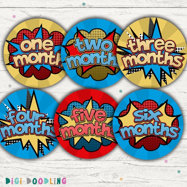 Superhero Baby Milestone Stickers. First Year Stickers. Photo Prop. Printable. Instant Download.