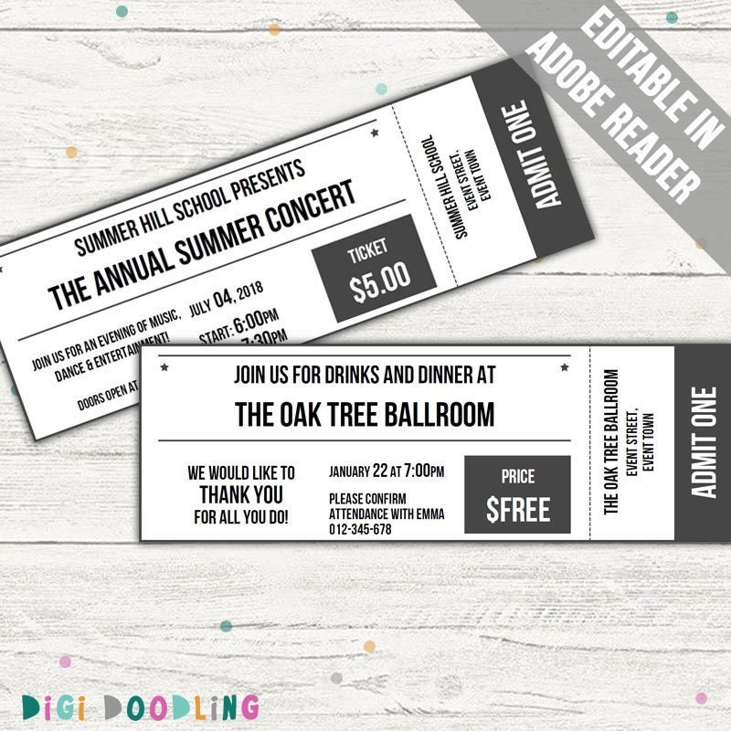 event ticket template editable pdf printable instant etsy