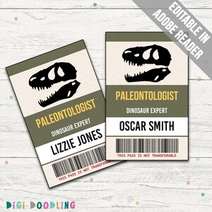 Paleontologist Costume ID Badge Template. Dinosaur Party - Etsy Canada