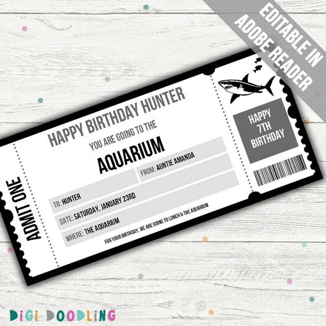 Aquarium Ticket Template. Aquarium Voucher. Surprise Aquarium Gift