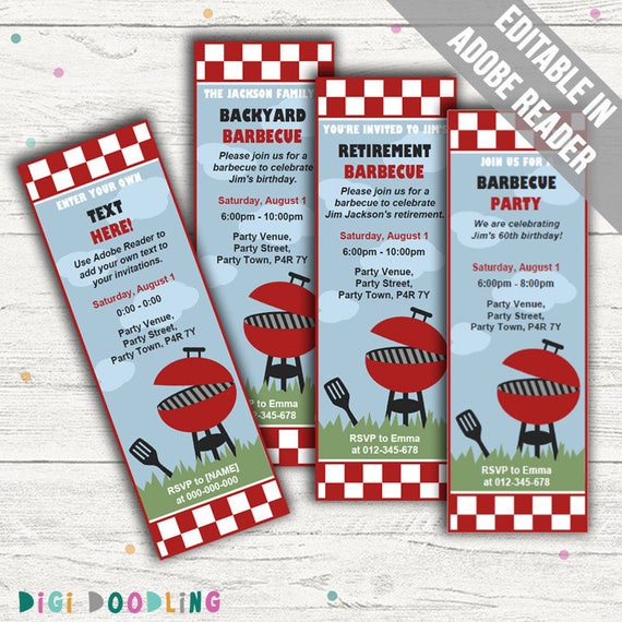 Printable Barbecue Party Invitations. Editable PDF. Printable. | Etsy