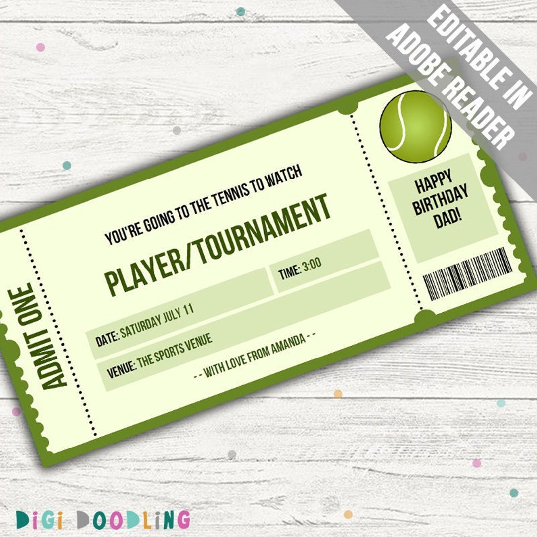 Surprise Tennis Ticket Template. Tennis Game Ticket. Tennis Etsy