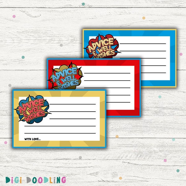 Superhero Baby Shower Games, Advice Cards Printable.