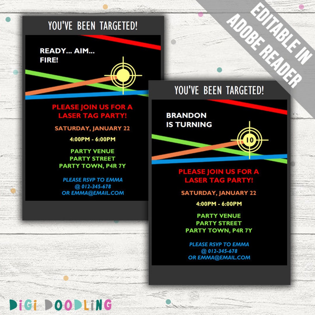 Laser Tag Party Invitations. Editable PDF. Printable. Instant Download. - Etsy