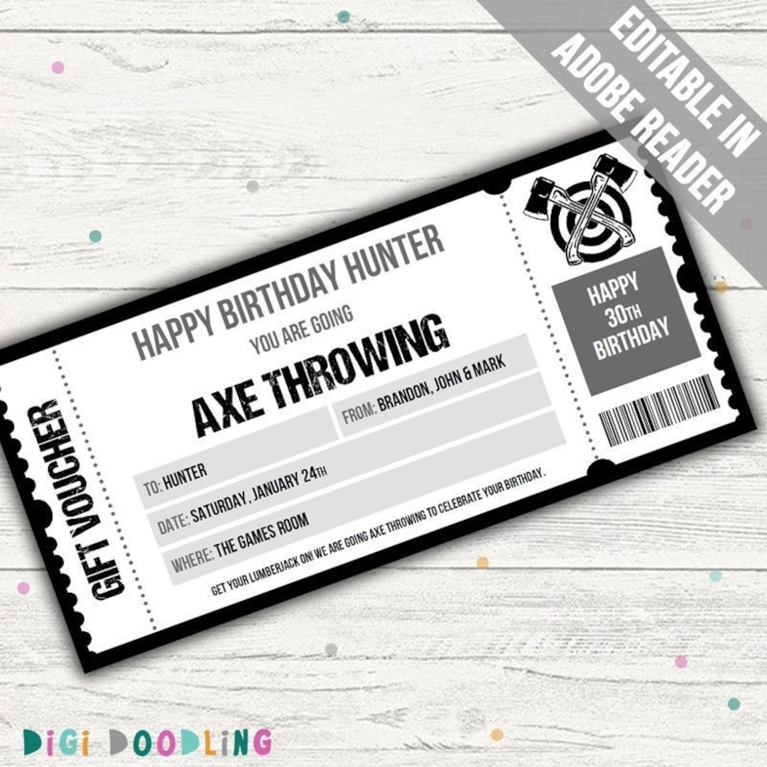 Axe Throwing Gift Voucher. Axe Throwing Surprise Ticket. Axe Throwing