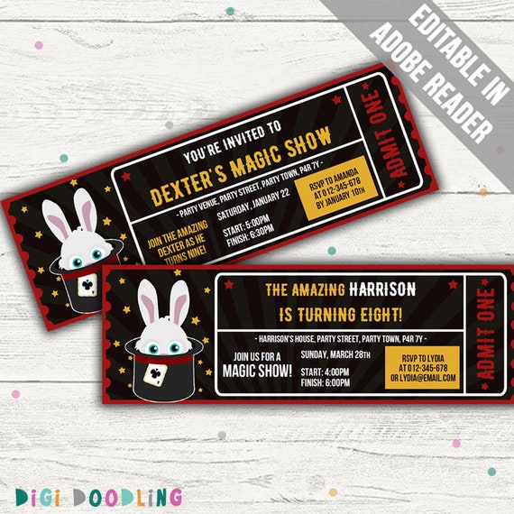 Magic Show Ticket Template magic Show Invitation. Editable Etsy Canada
