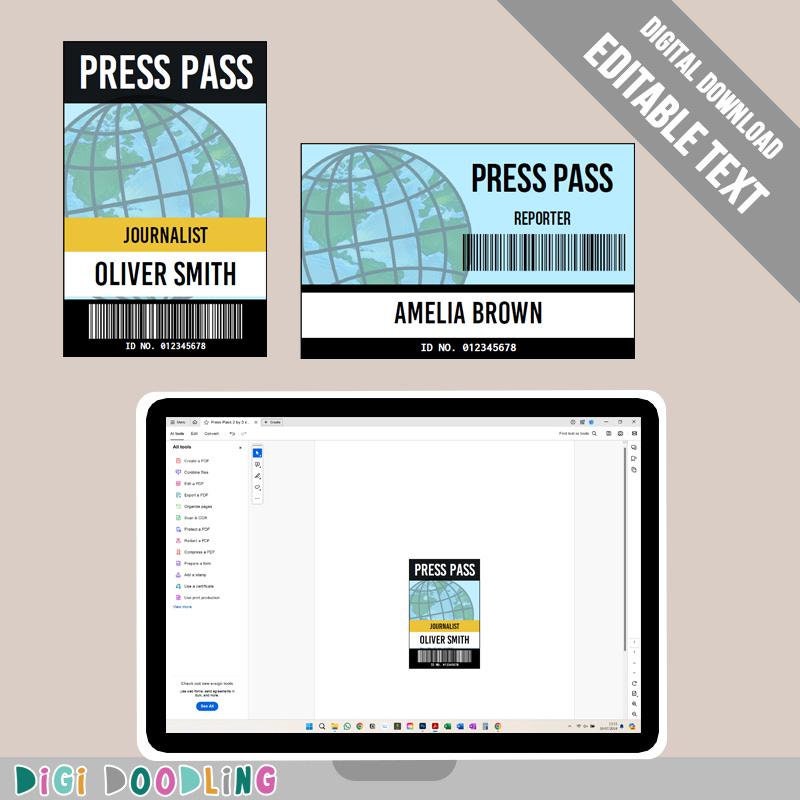 Printable Press Pass ID Badge Template for Cosplay or Pretend Play. Newspaper Reporter Costume. TV Reporter Costume. Editable in Adobe. - Etsy printable-press-pass-id-badge-template-for-cosplay-or-pretend-play-newspaper-reporter-costume-tv-reporter-costume-editable-in-adobe-etsy
