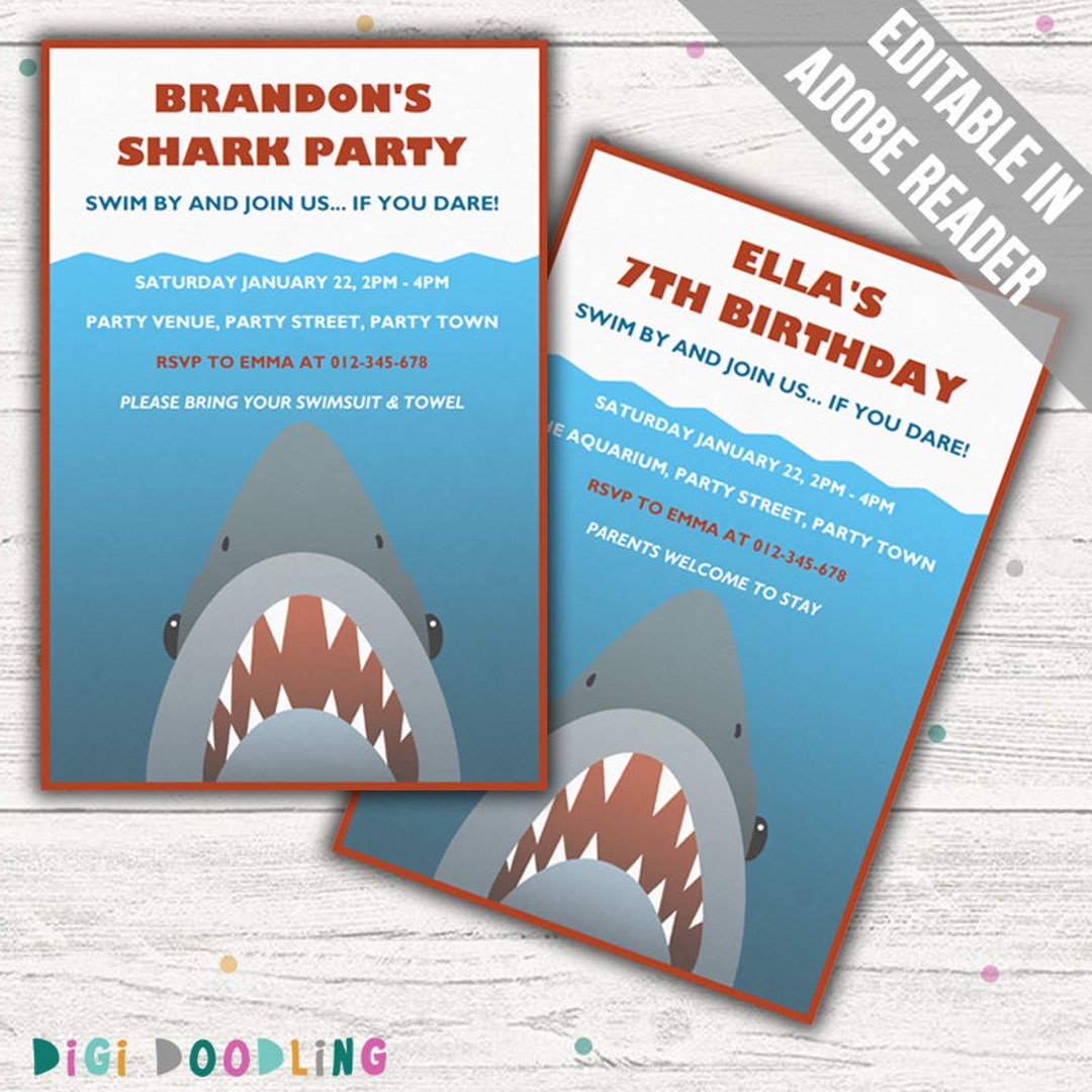 Shark Party Invitation. Editable PDF. Printable. Instant - Etsy