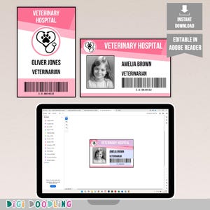 Printable Pink Veterinarian ID Badge Template: Pretend Play Costume (Digital Download)