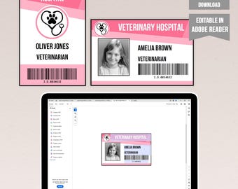Printable Pink Veterinarian ID Badge Template: Pretend Play Costume (Digital Download)