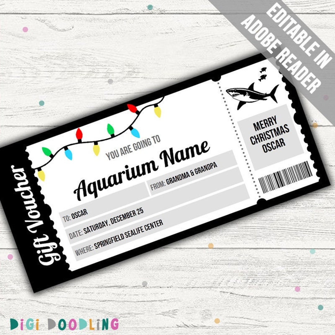 Christmas Aquarium Ticket Template. Aquarium Voucher. Surprise - Etsy