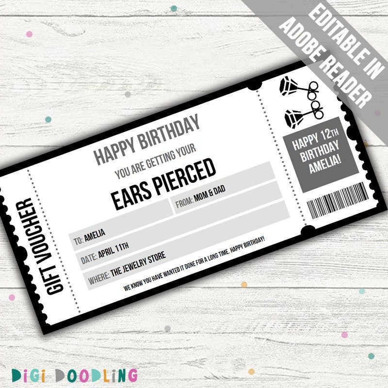 Ear Piercing Voucher Template. Printable Ear Piercing Gift - Etsy