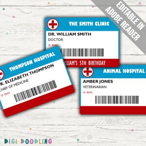 Doctor ID Badge doctor Name Badge for Pretend Play or Doctor Party ...