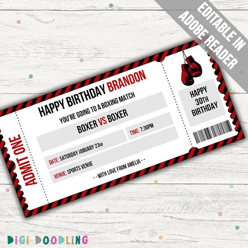 Boxing Match Ticket Template: Surprise Gift Voucher (editable PDF ...