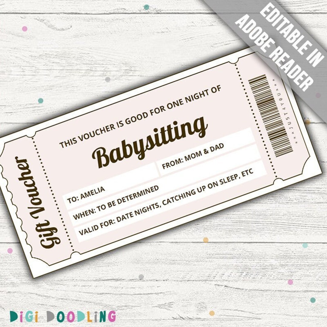 Babysitting Voucher PINK. Babysitting Coupon Printable. Babysitting ...