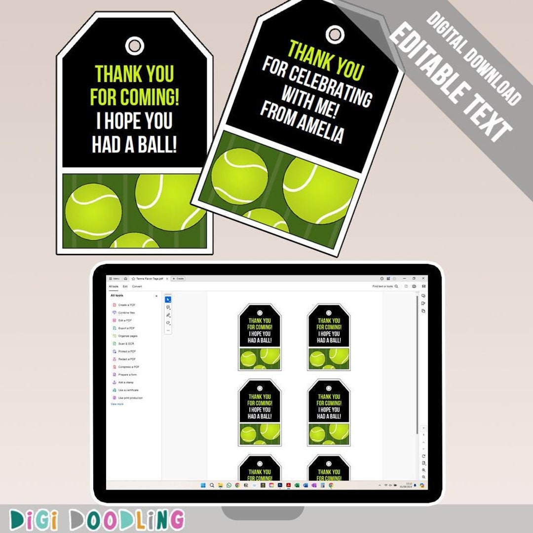 Printable Tennis Party Favor Tags. Tennis Favor Tags. Tennis Thank You ...