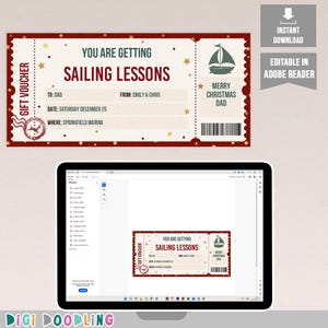 Christmas Sailing Lessons Gift Certificate Template. Printable Sailing Lesson Gift Voucher. Boat Gifts For Christmas. Sailing Gifts For Men.